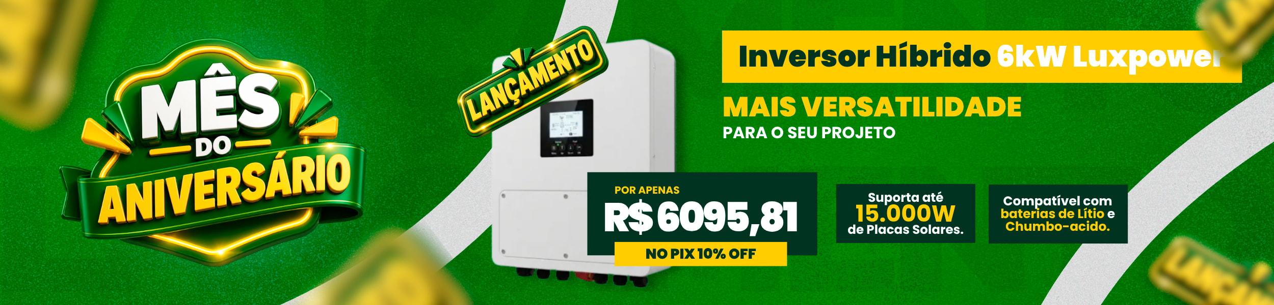 Inversor Híbrido 6kW 220V Monofásico 2MPPT Luxpower SNA600-PRO