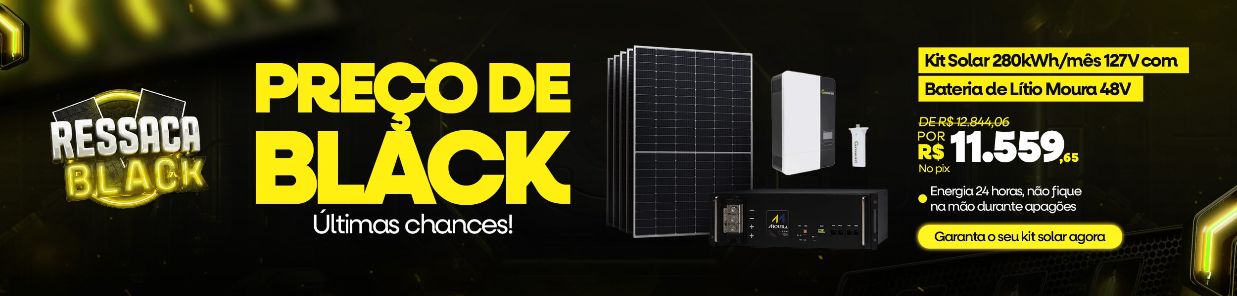 Kit Solar 280kWh/mês 127V com Bateria de Lítio Moura