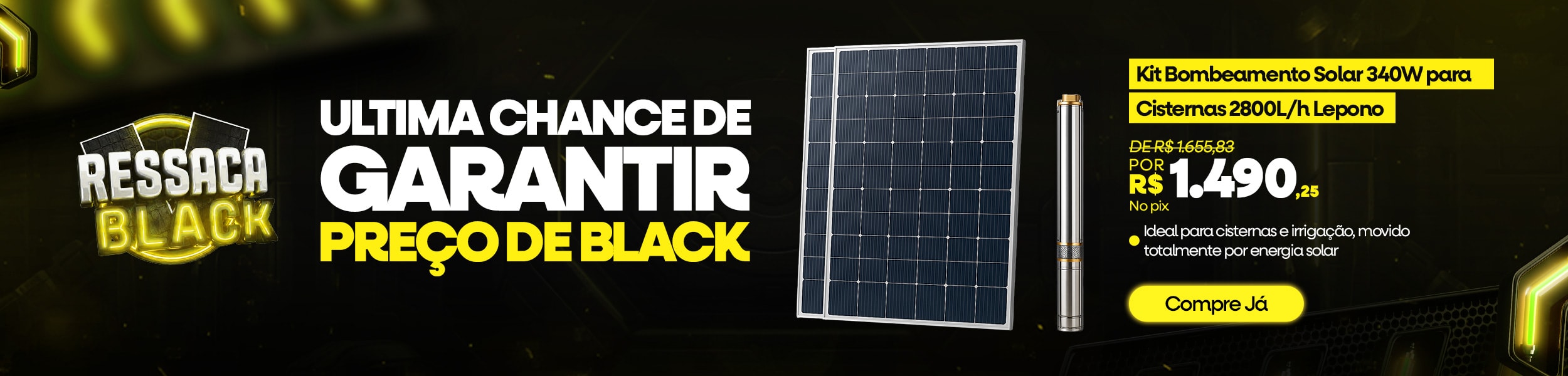 Kit Bombeamento Solar 340W para Cisternas