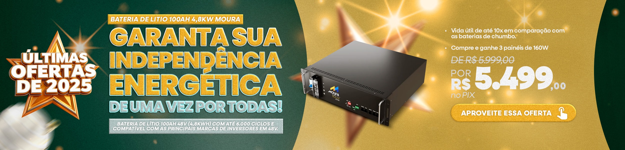 Bateria de Lítio Moura 48V 100Ah por R$5.499 no PIX