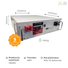 Segunda imagem do produto Bateria de Lítio 100Ah 4,8kWh 48V Unipower – UPLFP48