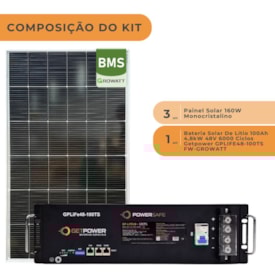 Segunda imagem do produto Bateria de Lítio Getpower 100Ah 48V com 3 Painel Solar 160W
