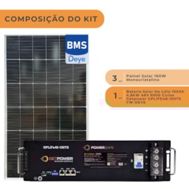 Segunda imagem do produto Bateria de Lítio Getpower 100Ah 48V com 3 Painel Solar 160W