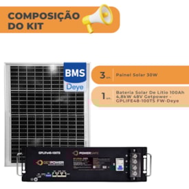 Segunda imagem do produto Bateria de Lítio Getpower 100Ah 48V com 3 Painel Solar 30W
                                            