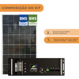 Segunda imagem do produto Bateria de Litio Moura 100Ah 48V com 3 Painel Solar 160W