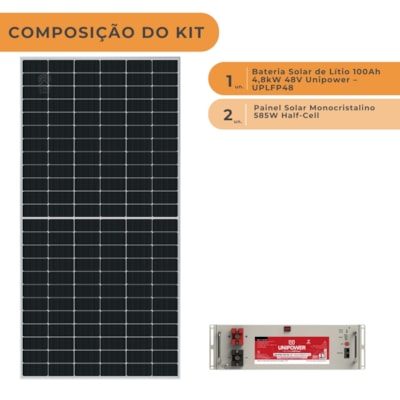 Segunda imagem do produto Bateria de Lítio Unipower 100Ah 48V com 2 Painel Solar 585W