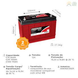Segunda imagem do produto Bateria Estacionaria 105Ah Freedom DF2000