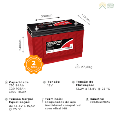 Segunda imagem do produto Bateria Estacionaria 105Ah Freedom DF2000