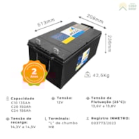 Bateria Estacionária 135Ah/150Ah Moura Clean - 12MF150 Bateria Estacionária 135Ah/150Ah Moura Clean - 12MF150