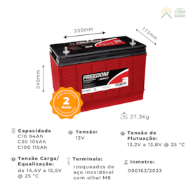 Segunda imagem do produto Bateria Estacionaria 220Ah Freedom DF4001
