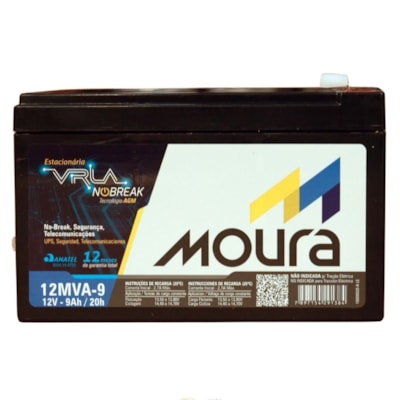 Bateria Estacionária VRLA 9Ah 12V Moura Nobreak - 12MVA-9