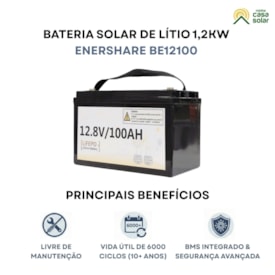 Segunda imagem do produto Bateria Solar De Lítio 100Ah 1,2kW 12V Enershare BE12100