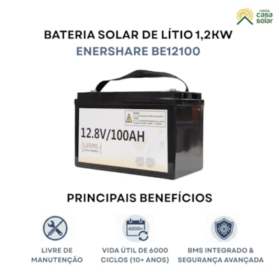 Segunda imagem do produto Bateria Solar De Lítio 100Ah 1,2kW 12V Enershare BE12100