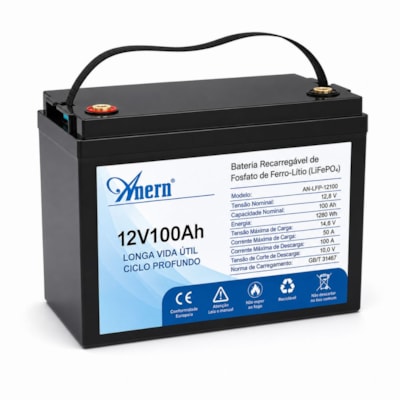 Bateria Solar de Lítio 100Ah 12,8V 1,27kW Anern - AN-LFP12100