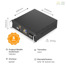 Segunda imagem do produto Bateria Solar de Lítio 100Ah 24V 2,4kW 6000 Ciclos Moura - 24MSL100