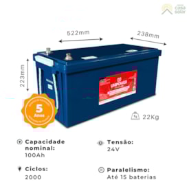 Segunda imagem do produto Bateria Solar de Lítio 100Ah 24V 2,56kW 2000 Ciclos Unipower - UPLFP24-100N