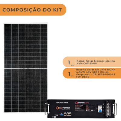 Segunda imagem do produto Bateria Solar De Lítio 100Ah 4,8kW 48V 6000 Ciclos Getpower GPLIFE48-100TS