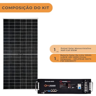 Segunda imagem do produto Bateria Solar De Lítio 100Ah 4,8kW 48V 6000 Ciclos Getpower GPLIFE48-100TS