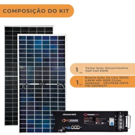 Segunda imagem do produto Bateria Solar De Lítio 100Ah 4,8kW 48V 6000 Ciclos Getpower GPLIFE48-100TS