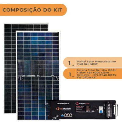 Segunda imagem do produto Bateria Solar De Lítio 100Ah 4,8kW 48V 6000 Ciclos Getpower GPLIFE48-100TS
