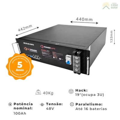Segunda imagem do produto Bateria Solar De Lítio 100Ah 4,8kW 48V Getpower - GPLIFE48-100TS FW-Deye