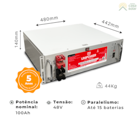 Segunda imagem do produto Bateria Solar De Lítio 100Ah 4,8kW 48V Unipower – UPLFP48 U06C30 