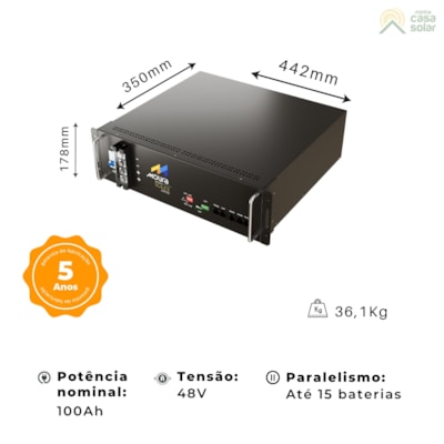 Segunda imagem do produto Bateria Solar de Litio 100Ah 4,8kW MOURA - 48MLS100