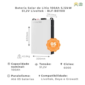 Segunda imagem do produto Bateria Solar de Lítio 100Ah 5,12kWh 51,2V Livoltek BLF-B51100
                                            