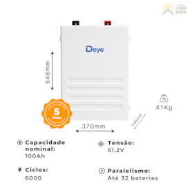 Segunda imagem do produto Bateria Solar De Lítio 100Ah 6000 Ciclos 5,12kW Deye - SE-F5