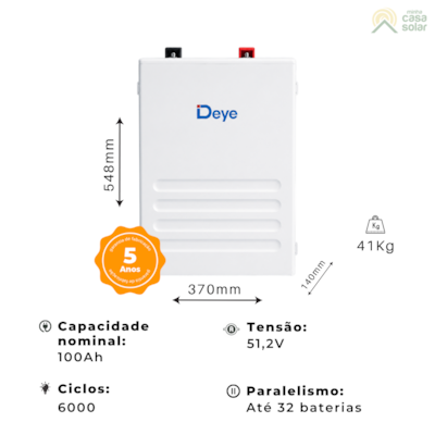 Segunda imagem do produto Bateria Solar De Lítio 100Ah 6000 Ciclos 5,12kW Deye - SE-F5