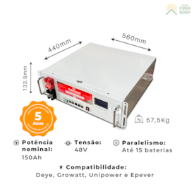 Segunda imagem do produto Bateria Solar De Lítio 150Ah 48V 7.2Wh 6000 Ciclos Unipower - UPLFP48 EN