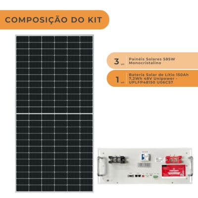 Segunda imagem do produto Bateria Solar De Lítio 150Ah 48V Unipower com 3 Painel Solar 585W