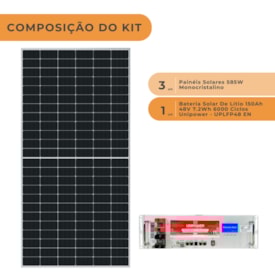 Segunda imagem do produto Bateria Solar De Lítio 150Ah 48V Unipower com 3 Painel Solar 585W