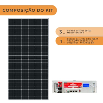 Segunda imagem do produto Bateria Solar De Lítio 150Ah 48V Unipower com 3 Painel Solar 585W