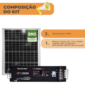 Segunda imagem do produto Bateria Solar Getpower 100Ah 48V com 3 Painel Solar 30W