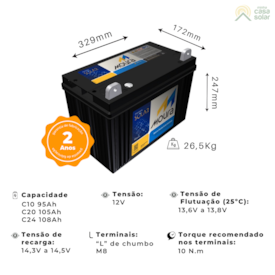 Segunda imagem do produto Bateria Solar Moura 111Ah - 12MS111Ah (antiga 105Ah)