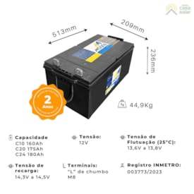 Segunda imagem do produto Bateria Solar Moura 186Ah - 12MS186AH
