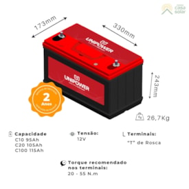 Segunda imagem do produto Bateria Solar Unipower 105Ah - UPMF12105