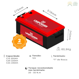 Segunda imagem do produto Bateria Solar Unipower 220Ah - UPMF12220