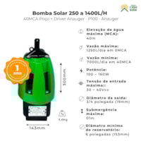 Bomba Solar 240 a 1720 L/Hora Ate 40Mca Anauger R100 para Reservatório Bomba Solar 240 a 1720 L/Hora Ate 40Mca Anauger R100 para Reservatório