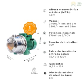 Segunda imagem do produto Bomba Solar Autoaspirante 570W 76V 40MCA Ebara Thebe - TJET CI
