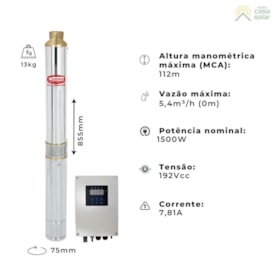 Segunda imagem do produto Bomba Solar Palito 1500W 192V 112MCA Ebara - 3BPS3 CE/17