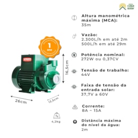 Segunda imagem do produto Bomba Solar Periférica 272W 44V 35MCA Ebara Thebe - TP CI