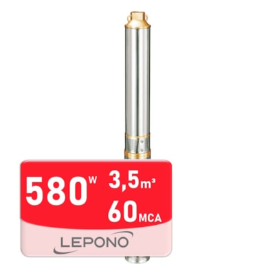 Bomba Solar Submersa 580W 62MCA 3600L/h Lepono 3LNP3.6-62-72