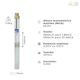 Segunda imagem do produto Bomba Submersa Ebara 3BPS2-10 1/2Cv Monofásica 127V