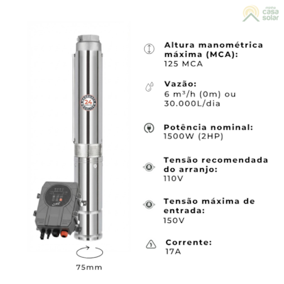 Segunda imagem do produto Bomba Submersa Solar 1500W 110V 125MCA Lepono - 3LDP6 125 110 1500