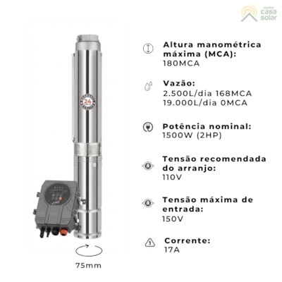 Segunda imagem do produto Bomba Submersa Solar 1500W 110V 180MCA Lepono - 3LDP3.8 180 110 1500