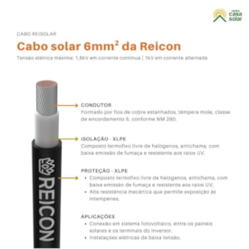 Segunda imagem do produto Cabo Flexível Solar 6mm² 1kVca - 1,8kVcc Preto - Reicon
                                            
                                            
                                            
                                            
                                            
                                            
                                            