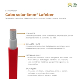 Segunda imagem do produto Cabo Flexível Solar 6mm² 1kVca - 1,8kVcc Vermelho - Lafeber