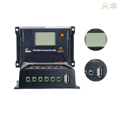 Segunda imagem do produto Controlador de Carga 10A 12V/24V PWM Sun21 - CCS-P1024